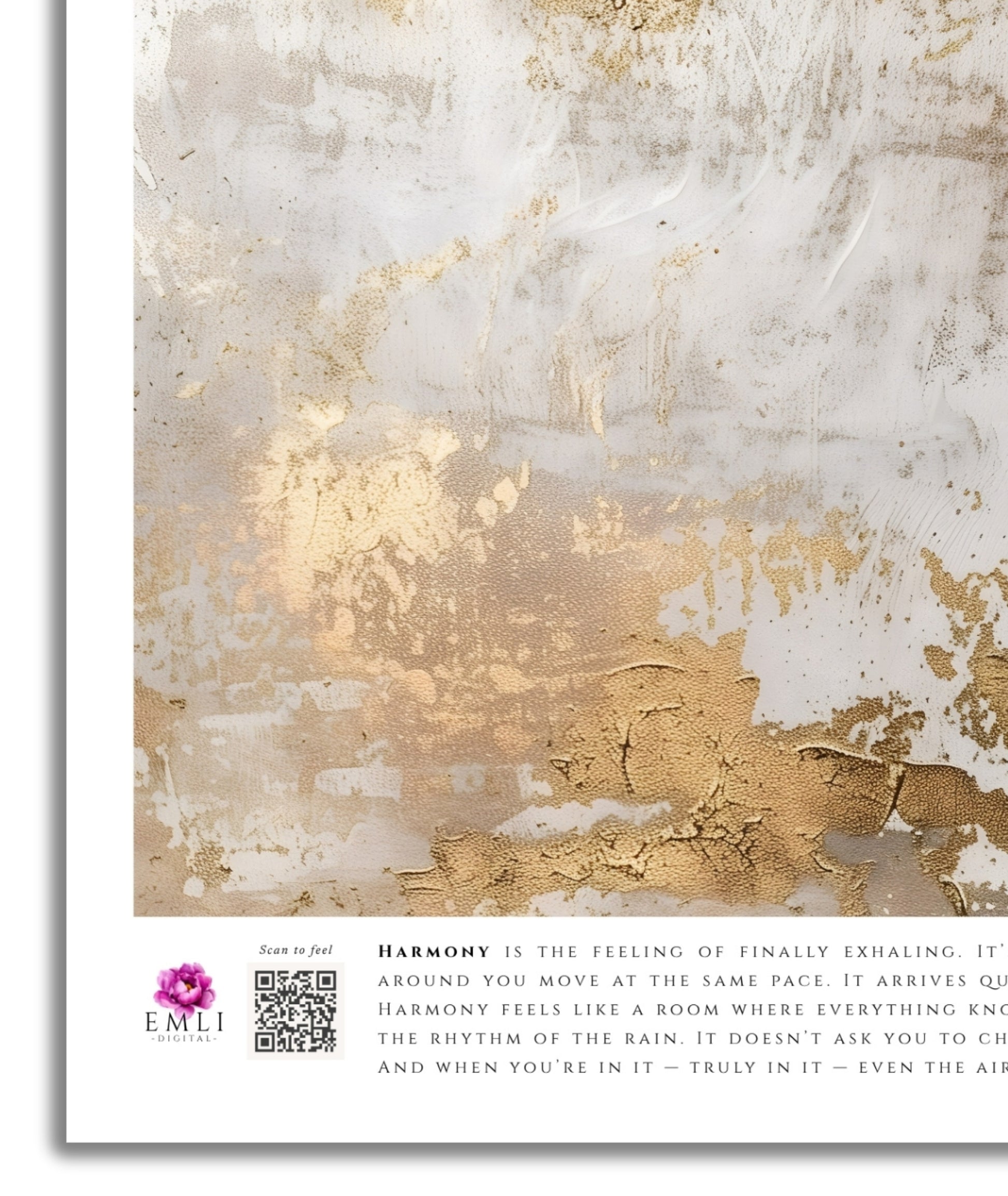 Minimalist fine art print from the Harmony collection featuring soft blush and ivory gradients with textured gold leaf accents. A serene and sophisticated abstract composition evoking light, balance, and quiet luxury, perfect for contemporary interiors. Slow living art for mindful homes.