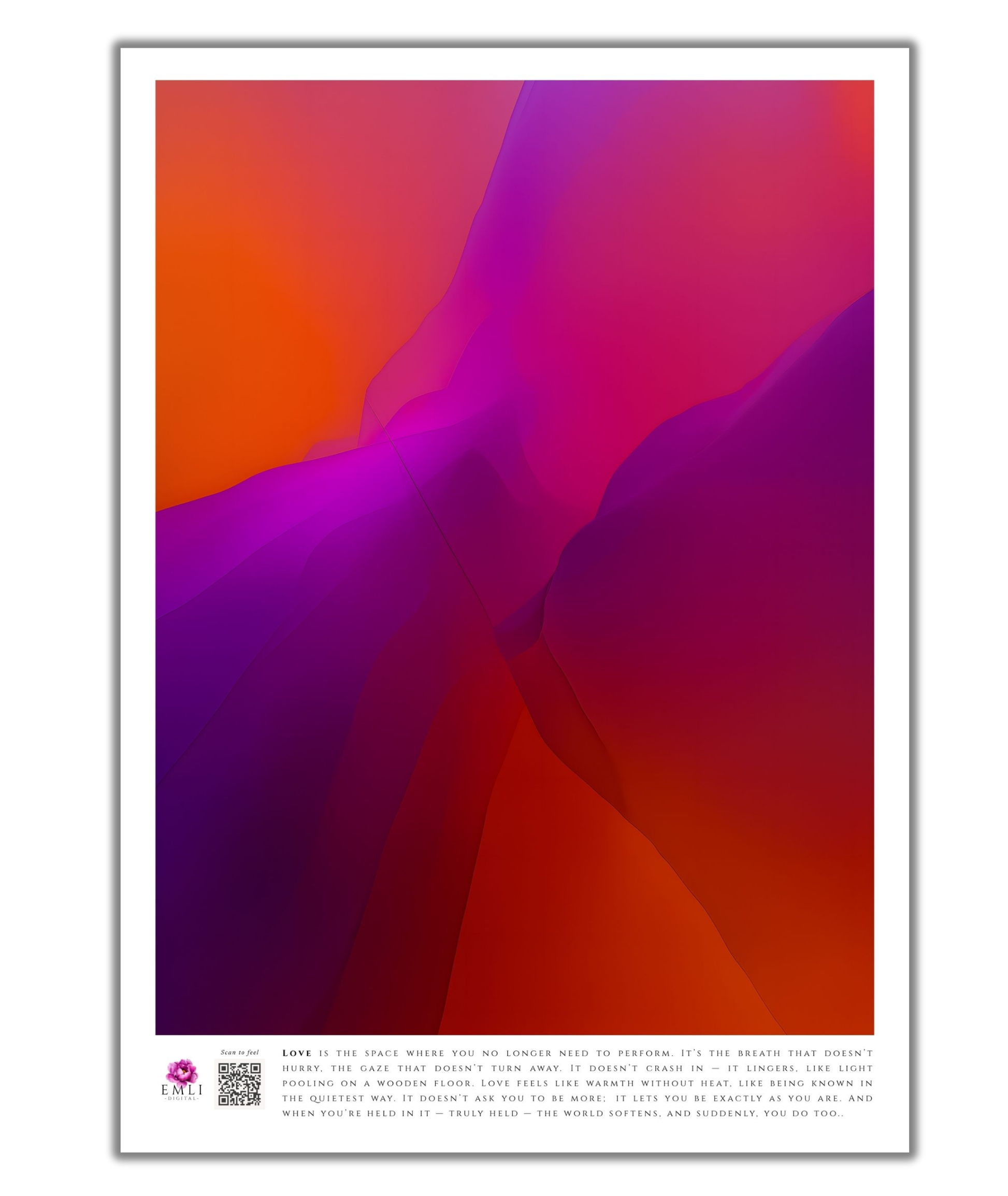 Gradient digital artwork in rich pink, red, orange, and violet tones — smooth abstract curves evoke passion, depth, and emotional intensity.