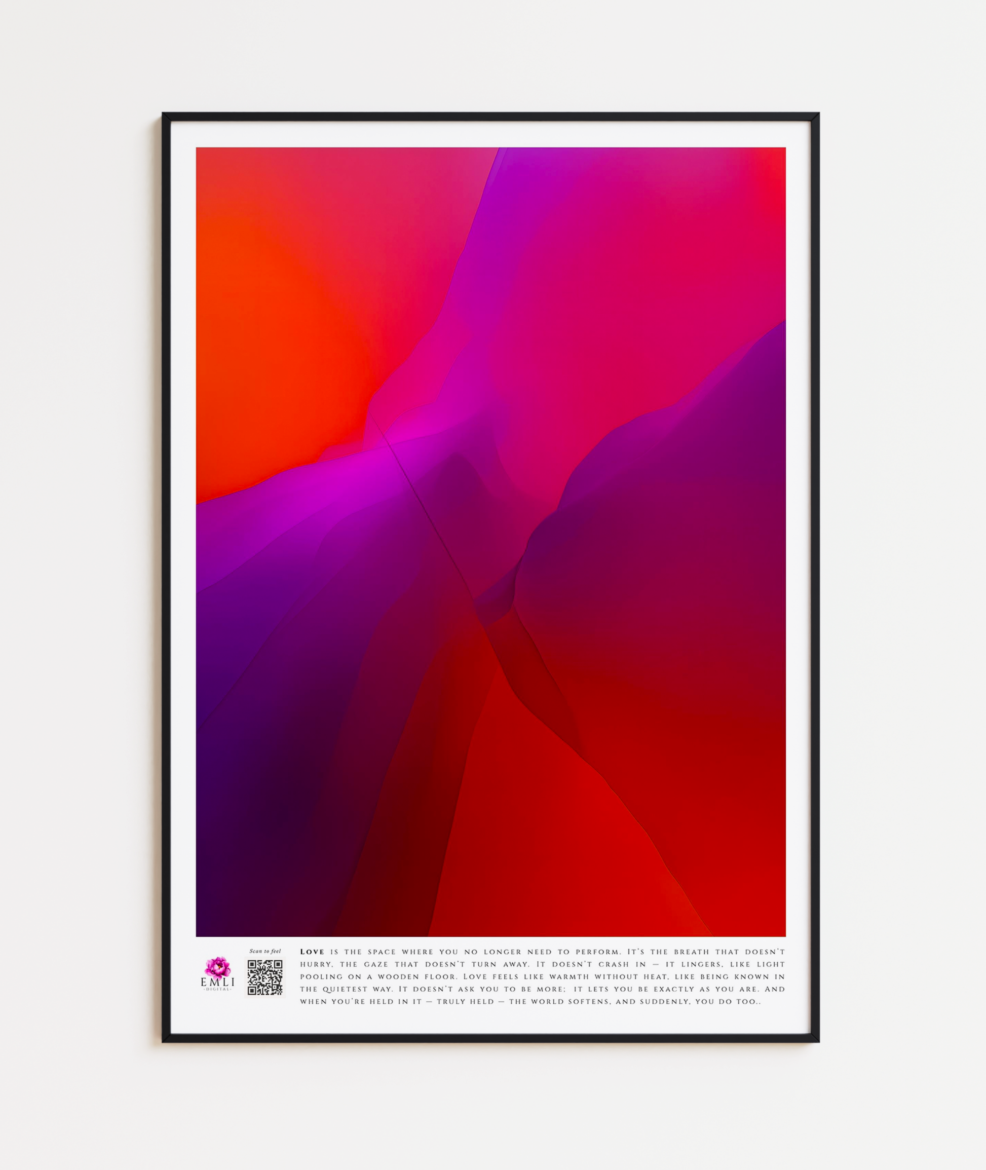 Gradient digital artwork in rich pink, red, orange, and violet tones — smooth abstract curves evoke passion, depth, and emotional intensity.